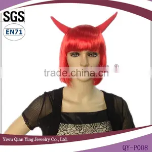 High Quality Short Red Synthetic Carnival Halloween Wig With ox Horn thumbnail-1