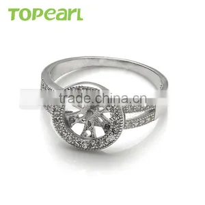 925 Sterling Silver Round Face Shiny Cubic Zirconia Ring Mountings Jewelry Findings & Components 9RM66 thumbnail-2