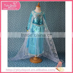 Winter Queen Style Gentle Green Girls' Dress White Snow Pattern Cloak thumbnail-1