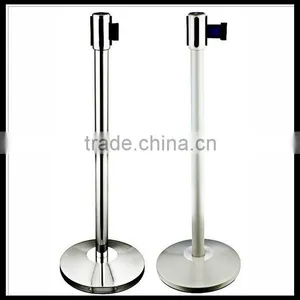 White Blet Barrier-Retractable QueueWay-Post-QueueMaster-LineKing-Satin-Stainless-Steel-Belt-Barrier-Stanchion thumbnail-1