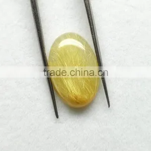 Yellow Natural Rutile Cabochon Gemstone / Golden Rutile Stone / Rutilated Quartz / Copper Rutile thumbnail-2