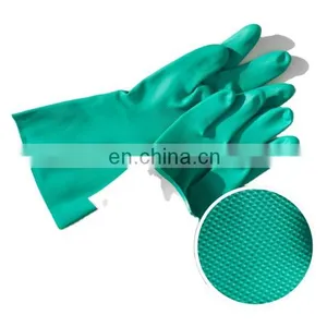 15 Mil Custom Printed Heavy Long Cuff Green Flock Lined Nitrile Gloves Chemical Industrial Acid Alkali Resistant Gloves thumbnail-2