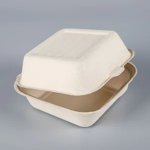 450ml Sugarcane Bagasse Biodegradable 6 Inch Clamshell Hamburg To Go Burger Box Packaging Custom Paper thumbnail-4