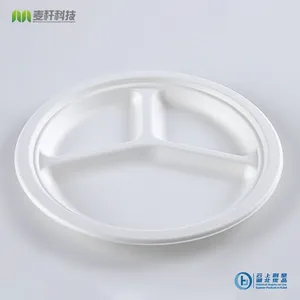 Disposable Biodegradable 10 INCH 3C PLATE Take Away Sugarcane thumbnail-2
