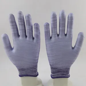 Purple and White Polyester Knitted pu Palm Coated Anti-static Safety Work Gloves thumbnail-2