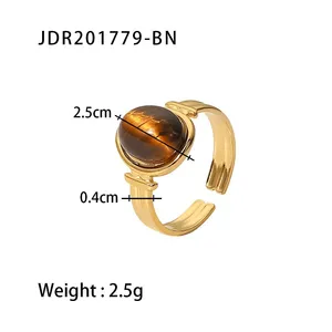 Vintage Gold Plated Stone Rings Set for Women Boho Adjustable Gemstone Stackable Rings Stainless Steel Fashion Jewelry thumbnail-5