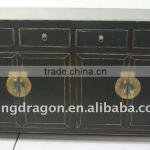 Chinese Antique Style Jilin Black Four Door Four Drawer Cabinet thumbnail-1