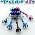 Titanium G23 Anodized Barbell Tongue Bar W/clear Crystal thumbnail-1