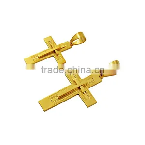 Factory Wholesale Double Layer Big and Small Stainless Steel Gold Cross Necklace Pendant thumbnail-6
