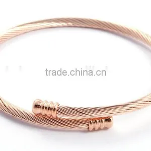 Gold Plated Mens Stainless Steel Twisted Cable Wire Cuff Bracelet Wholesale thumbnail-3