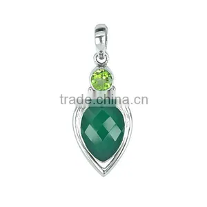 Handmade 925 Sterling Silver Checker Cut Green Onyx & Peridot Pendant Jewelry thumbnail-1