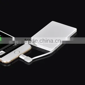 New Products for 2016 Credit Card Size Power Bank 3000mAh, External Credit Card Powerbank With Built in Cable thumbnail-3