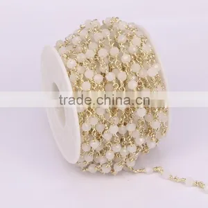 DIY Gold Plated White Color Wire Wrapped Beaded Chain Rosary Chain Faceted Crystal Bead for Necklace Bracelet thumbnail-2