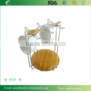 Natural Bamboo Round Dish and Spoon Set for Coffee thumbnail-1