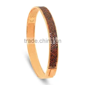 Rose Gold P. 925K Sterling Silver Micro Pave Garnet Bangle Bracelet thumbnail-1