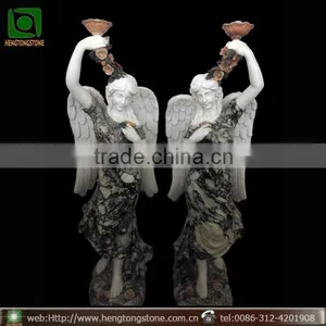 Garden Marble Angel Statue With Lamp thumbnail-1