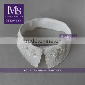 White Detachable Collar With Crystal Sequins and Pearls, Beaded Collars for Lady Garments thumbnail-1