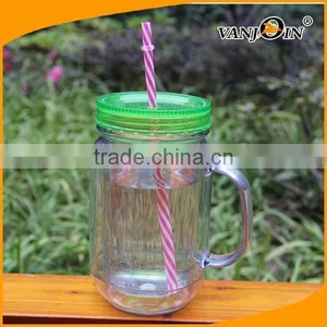 Custom Plastic Mason Jars Bottles With Straw and Handle thumbnail-4