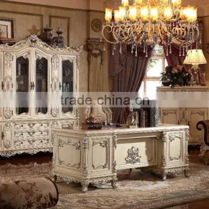 European Classic High End Wooden Home Office Desk And Bookcase/Home Carving Desk(MOQ=1 SET) thumbnail-1