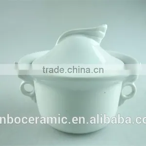 Mini Ceramic Casserole Pot With Lid, White Ceramic Small Soup Pot for Cookware thumbnail-1