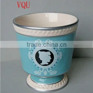 Stock Ceramic Flower Pot in Blue Color Round Shape thumbnail-1