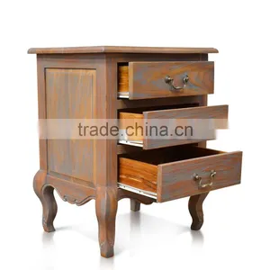 Bedside 3 Drawers Antique Teak Wood Furniture thumbnail-4