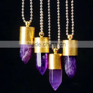 Bullet Shape Natural Stone Necklaces Natural Stone Pendant Crystal Necklace Crystal Gold Metal Necklace thumbnail-1