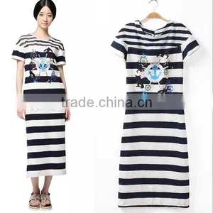 HD-D265 Wholesale Elegant Fashion Women Bodycon Stripped Cotton Dress/ladies Casual Dress thumbnail-1