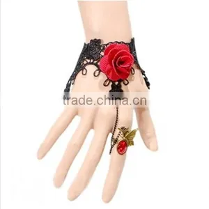 Beautiful Rose Charm Jewelry Sets Lace Flower Bracelet Wrap With Diamond Ring thumbnail-1