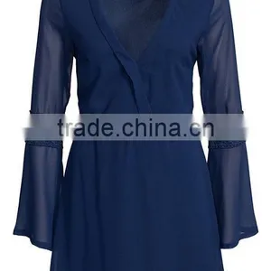 Whoelsale Custom Fashion Lace Boarder Dress For Women Designer One Piece Party V-neck Front Casual Dress thumbnail-4