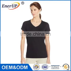 OEM and ODM Welcomed Cotton Spandex White / Grey Plain Womens Deep V Neck Short Sleeve T Shirt thumbnail-1