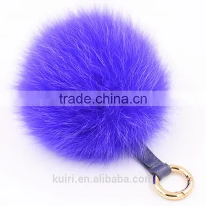 Fur Pom Pom Keychain 12cm Fox Fur Ball Key Chains Cute Round Ball Fluffy Keychain Real Fur Key Ring Charms for Bags thumbnail-2