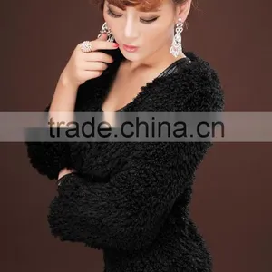 Promotion Price Black Woman Faux Fur Short Coat Lady Curly Sheep Fur Jackets thumbnail-5