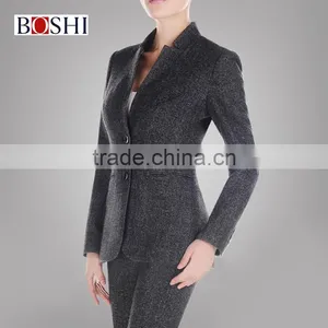 Custom Gery Fashion Blazer Of Ladies Two Button Mandarin Collar Suit thumbnail-2