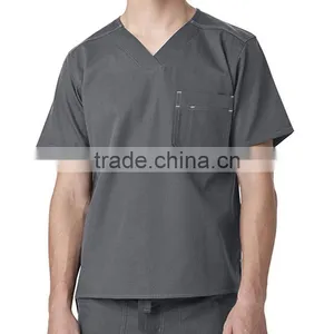 Men's Pewter V-Neck Scrub Top With Multi Functional Pockets thumbnail-1