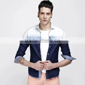 New Arrival 2016 Men Shadow Color Slim Fit Denim Casual Shirt thumbnail-1