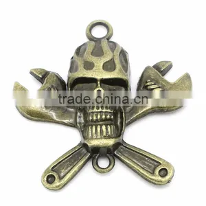 Custom Connectors Findings Halloween Skull & Wrench Antique Bronze 6.2x6cm,5PCs thumbnail-1