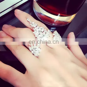 Exaggerated Feathers Zircon Ring Rhinestone Fashion Ladies Temperament Opening Ring thumbnail-1