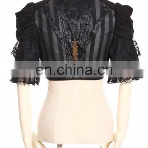 Gothic Steampunk Style Crop Top Jacket With Fluonce Layered Sleeves thumbnail-2