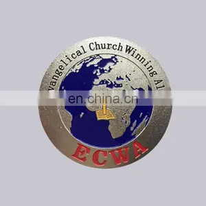 Top Quality Custom Circle Shape Global Church Theme Color Filled Type Embossed Metal Label Nameplate With Self Adhesive thumbnail-1