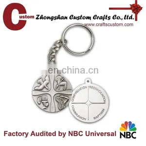 Antique Silver Plate Religious Metal Key Chain thumbnail-1