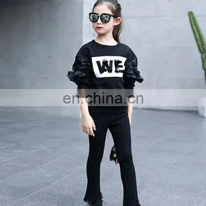 Teenager Girls White Sweater Long Sleeves Black Ruffle Sleeves Shirt for Fall Kids Girls Fashion Casual Top 5-9years thumbnail-6