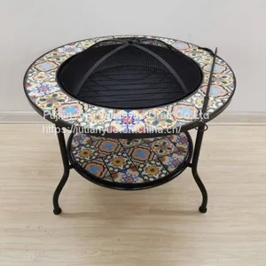 Outdoor Metal Brazier Square Table Firepit Garden Patio Heater/BBQ/Ice Pit With Waterproof Cover (Fire Pit & Grill) thumbnail-1