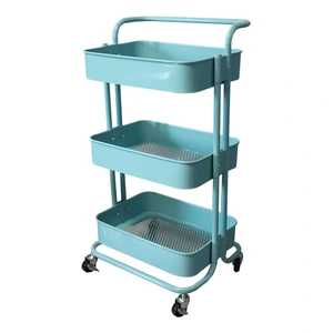 Foldable Utility Cart With Wheels Multi-purpose Metal 3 Tiers Cart Multilayer Black Color Metal Iron thumbnail-4