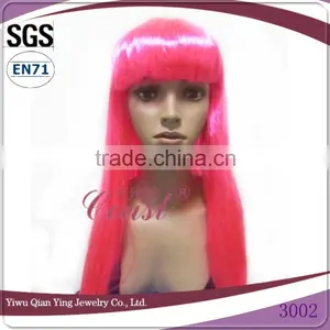 Ladies Long Cheap Pink Straight Synthetic Party Wigs thumbnail-1