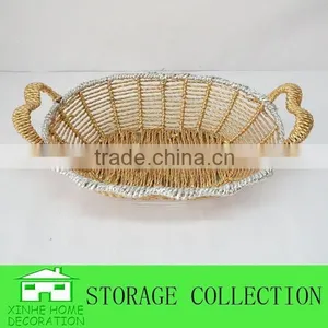 Oval Shape Handwoven Paper Rope Basket With Handle thumbnail-1