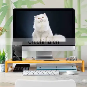 Bamboo Monitor Stand Riser Bamboo Desk Monitor Storage Organizer for Home and Office Computer Desk Laptop Printer TV Cellphone thumbnail-2