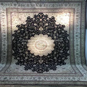 9x12ft Dark Mblue Handmade Silk Persian Carpet for Sitting Room and Meeting Room thumbnail-1