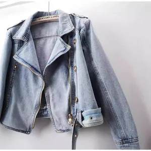 2025 Spring New Design Sense High-waisted Zipper Long-sleeved Denim Coat Women's Short Loose Top Motorcycle Jacket thumbnail-5