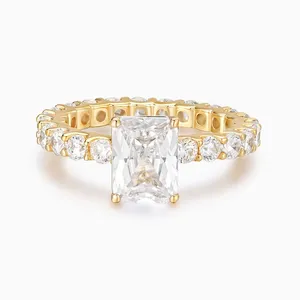 Shining Star Jewelry Luxury Big Main Stone Diamond Emerald Cut Tennis Ring Women thumbnail-1